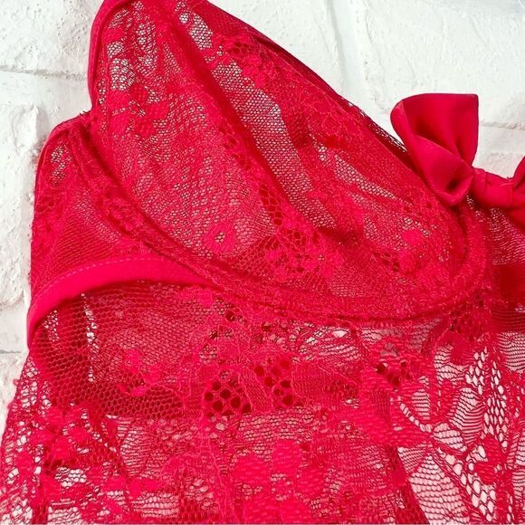 Etam Paris Red Lace Low Back Chemise Lingerie 6 - Picture 8 of 15